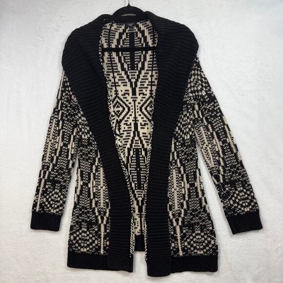Talbots M Petite Knitted Cardigan Sweater Black Aztec Cozy Winter Southwestern - Picture 1 of 8